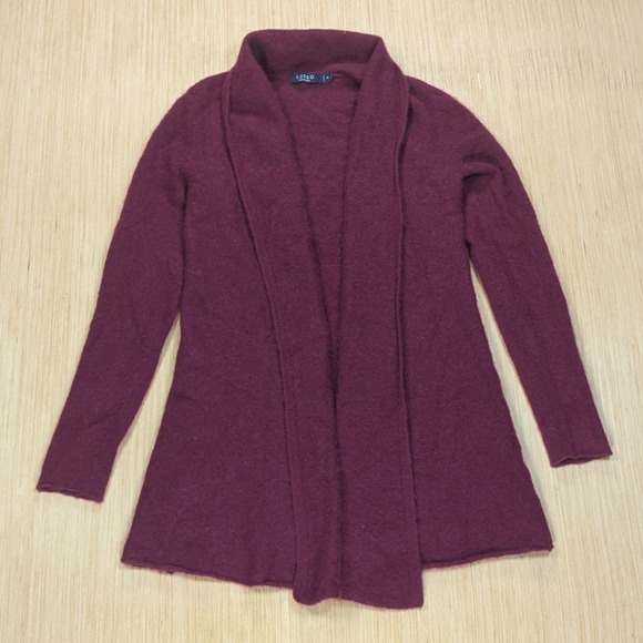 Lusso Cashmere Cardigan Sweater Women Small Drape Front Open Burgundy Minamilist - Picture 1 of 6